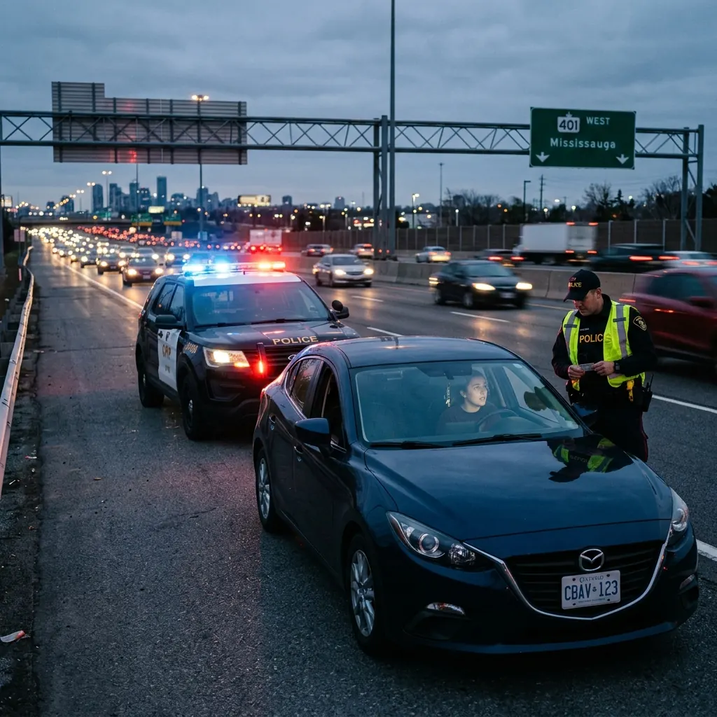 Police officer pulling over a driver in Ontario - Bridge Legal Services defends your traffic ticket